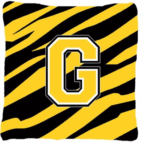 Monogram Initial G Tiger Stripe - Black Gold Decorative Fabric Pillow