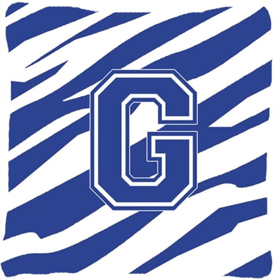 Monogram Initial G Tiger Stripe Blue and White Fabric Decorative Pillow