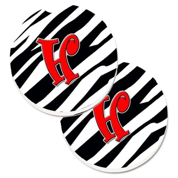 Monogram Initial H Zebra Red Set of 2 Cup Holder Car Coaster