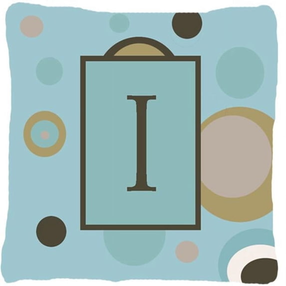 Monogram - Initial I Blue Dots Indoor & Outdoor Decorative Fabric Pillow - 14 x 14 in.