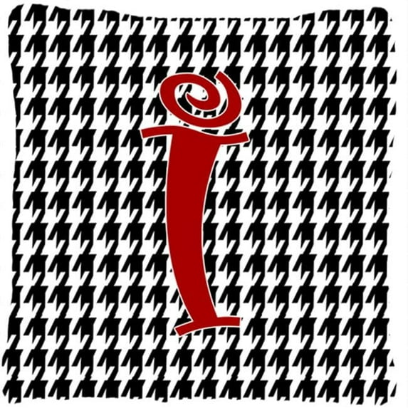 Monogram Initial I Houndstooth Black Fabric Decorative Pillow - 14 x 14 in.