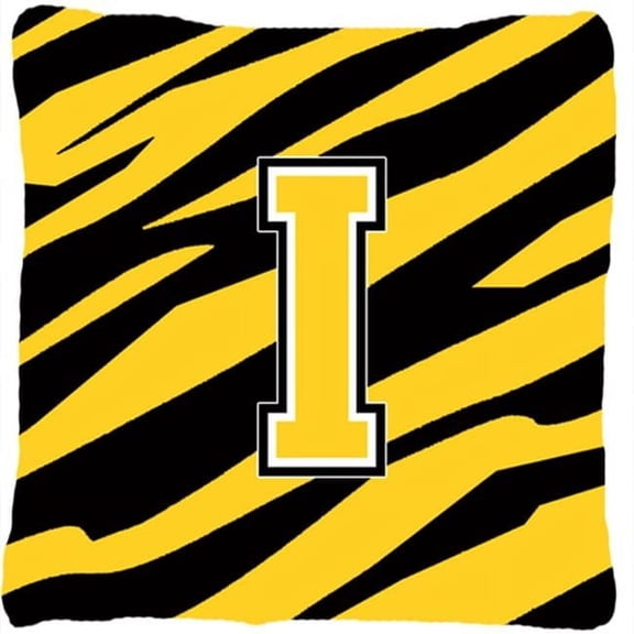 Monogram Initial I Tiger Stripe - Black Gold Decorative Fabric Pillow