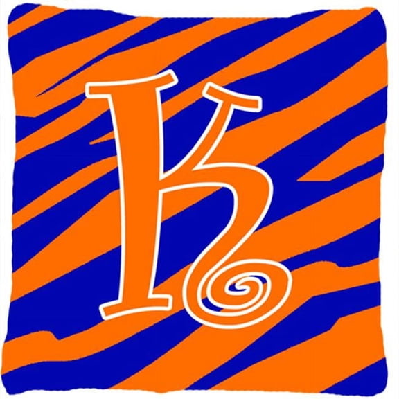 Monogram Initial K Tiger Stripe Blue and Orange Fabric Decorative Pillow