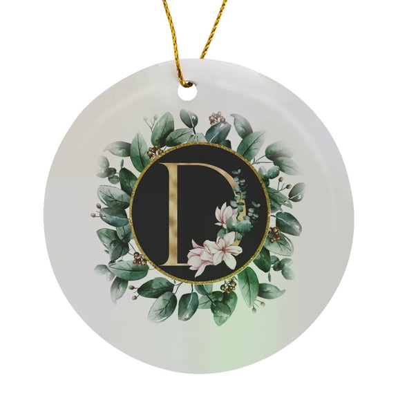 3drose, Monogram Initial Letter D Image of Gold Magnolia Floral Leaves Circle, Circle Porcelain Ornament