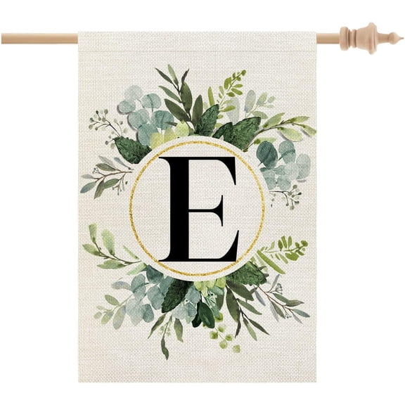 Monogram Initial Letter E House Flag Floral 28x40 Inch Double Sided for Outside Large Burlap Family Last Name Yard Flag CF767-40