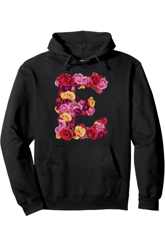 Monogram Initial Letter Flowers Pattern Colorful Roses ArT Pullover Hoodie, Unisex Casual Hooded Sweatshirt