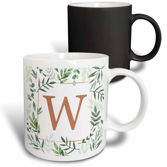 3drose, Monogram Initial Letter W in Gold Framed in Leaves and a Gold Square., 11oz Magic Transforming Mug