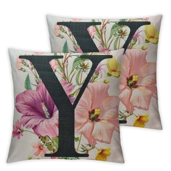 Monogram Initial Letter Y with Lily Throw Cushion CoversPersonalized Letter Decorative Pillow Covers Pillowcase Cushion Case for Farmhouse Home Decor Housewarming Gift