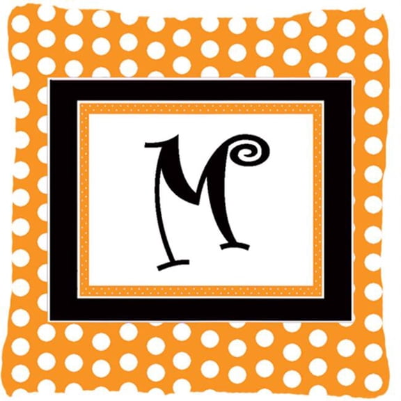 Monogram Initial M Orange Polkadots Fabric Decorative Pillow - 14 x 14 in.