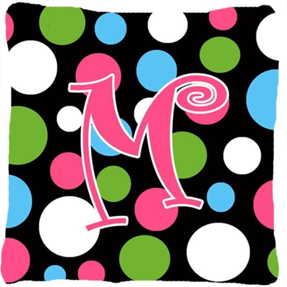 Monogram Initial M Polkadots and Pink Fabric Decorative Pillow - 14 x 14 in.