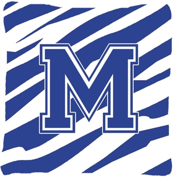 Monogram Initial M Tiger Stripe Blue And White Decorative Fabric Pillow