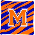 thumbnail image 1 of Monogram Initial M Tiger Stripe - Blue Orange Decorative Fabric Pillow - 14 x 14 in., 1 of 1