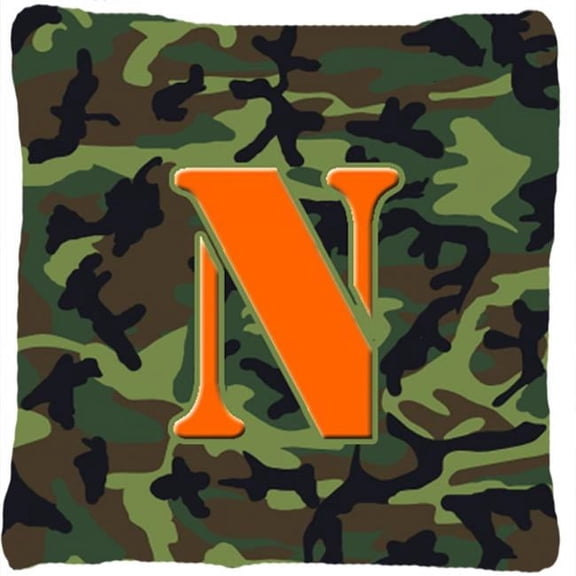 Monogram Initial N Camo Green Decorative Fabric Pillow