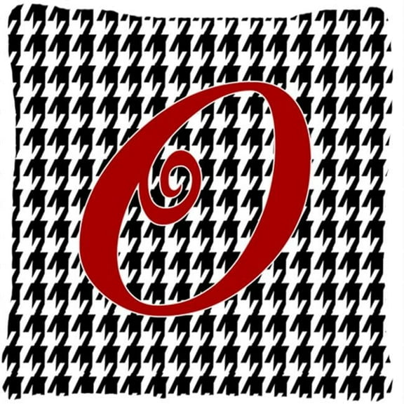 Monogram Initial O Houndstooth Black Fabric Decorative Pillow - 14 x 14 in.