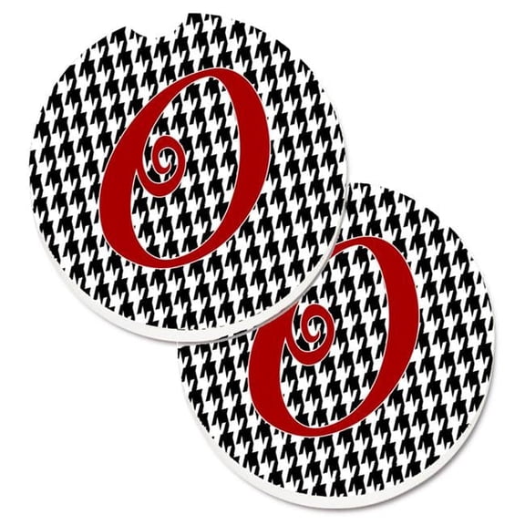 Monogram Initial O Houndstooth Black Set of 2 Cup Holder Car Coaster