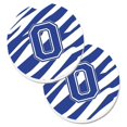 thumbnail image 1 of Monogram Initial O Tiger Stripe Blue & White Set of 2 Cup Holder Car Coaster, 1 of 1