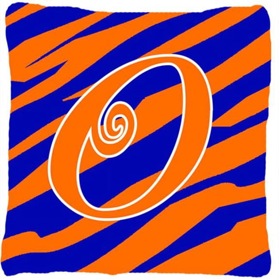 Monogram Initial O Tiger Stripe Blue and Orange Fabric Decorative Pillow