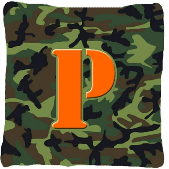 Monogram Initial P Camo Green Indoor & Outdoor Fabric Decorative Pillow - Camo Green