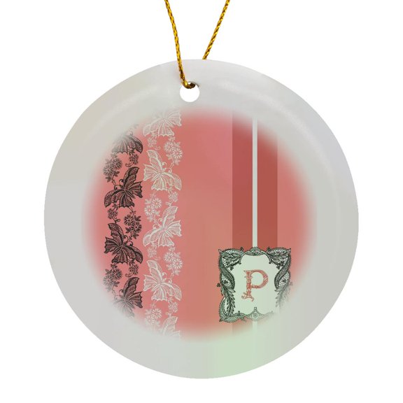 3drose, Monogram Initial P in Pink White and Black, Circle Porcelain Ornament