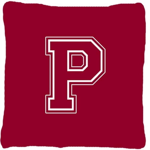Monogram Initial P Maroon And White Indoor & Outdoor Fabric Decorative Pillow - Maroon and White - 14 x 2 x 14 in.
