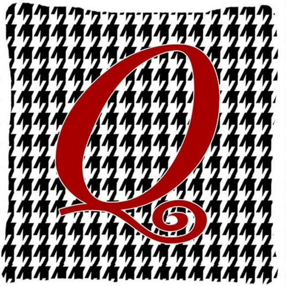Monogram Initial Q Houndstooth Black Fabric Decorative Pillow - 14 x 14 in.