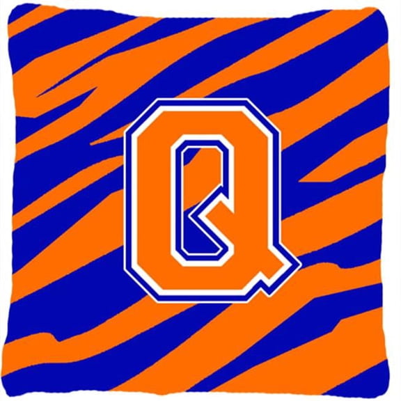 Monogram Initial Q Tiger Stripe - Blue Orange Decorative Fabric Pillow