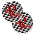 thumbnail image 1 of Monogram Initial R Houndstooth Black Set of 2 Cup Holder Car Coaster, 1 of 1