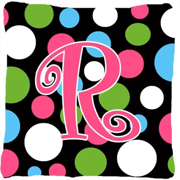 Monogram Initial R Polkadots and Pink Fabric Decorative Pillow - 14 x 14 in.