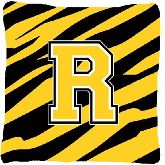 Monogram Initial R Tiger Stripe - Black Gold Decorative Fabric Pillow
