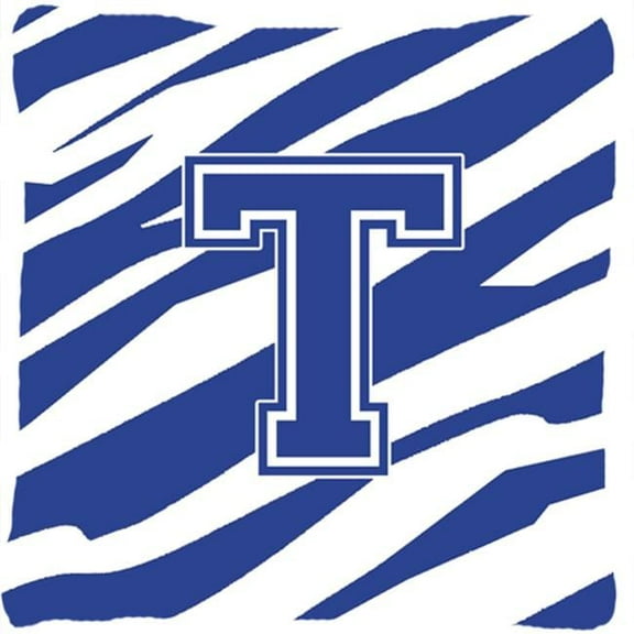 Monogram Initial T Tiger Stripe Blue and White Fabric Decorative Pillow