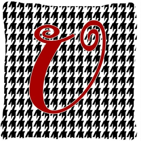 Monogram Initial U Houndstooth Black Fabric Decorative Pillow - 14 x 14 in.