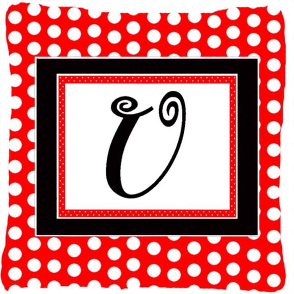 Monogram - Initial U Red Black Polka Dots Decorative Indoor & Outdoor Fabric Pillow