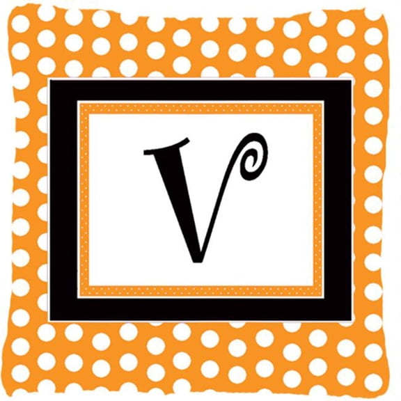 Monogram Initial V Orange Polkadots Fabric Decorative Pillow