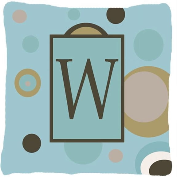 Monogram - Initial W Blue Dots Indoor & Outdoor Decorative Fabric Pillow - 14 x 14 in.