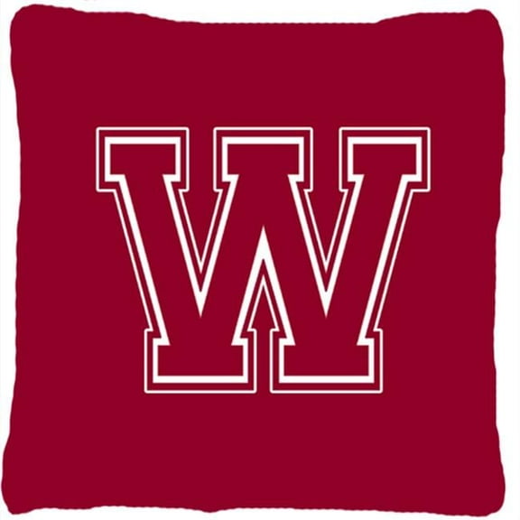 Monogram Initial W Maroon And White Indoor & Outdoor Fabric Decorative Pillow - Maroon and White - 14 x 2 x 14 in.