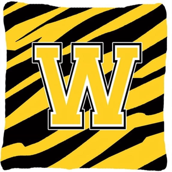 Monogram Initial W Tiger Stripe - Black Gold Decorative Fabric Pillow