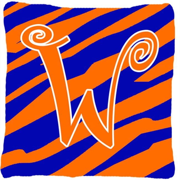 Monogram Initial W Tiger Stripe Blue and Orange Fabric Decorative Pillow