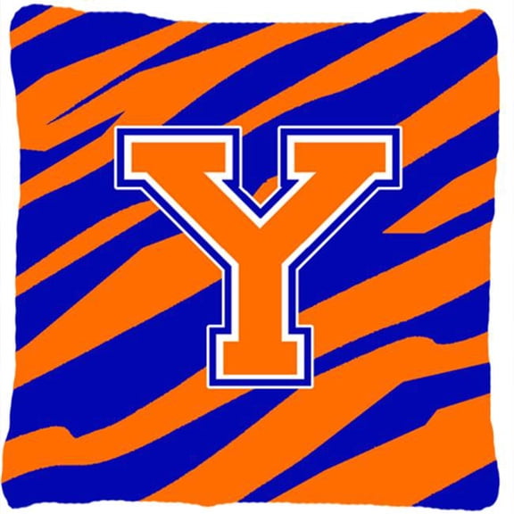 Monogram Initial Y Tiger Stripe - Blue Orange Decorative Fabric Pillow