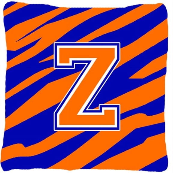 Monogram Initial Z Tiger Stripe - Blue Orange Decorative Fabric Pillow