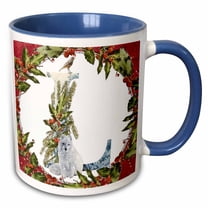 3drose, Monogram L Christmas Wolf and Bird Decorative Initial, 11oz Two-tone Blue Mug