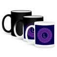 thumbnail image 1 of 3dRose, Monogram L lilac and rich purple mandala on deep royal purple muted grunge damask, 11oz Magic Transforming Mug, 1 of 8