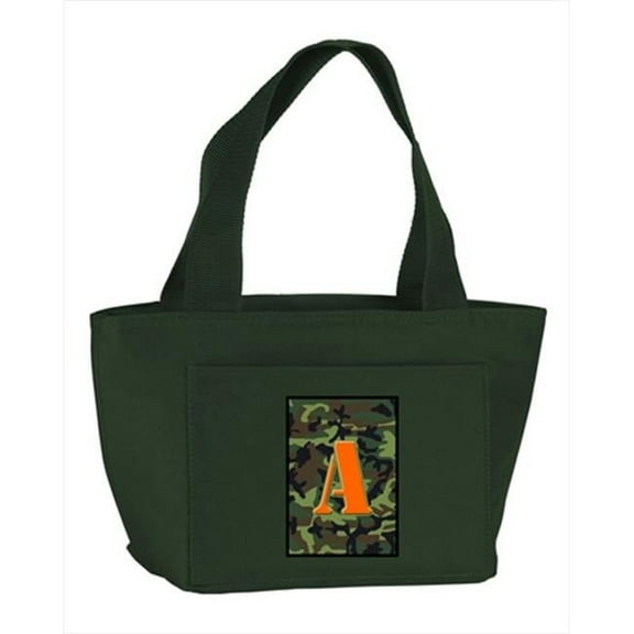 Monogram Letter A - Camo Green Zippered Insulated School Washable and Stylish Lunch Bag Cooler