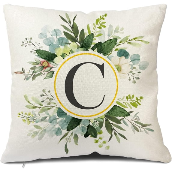 Monogram Letter A Throw Pillow Covers Floral 18x18 Inch Greenery Spring Pillows Decorative Throw Pillows Pillowcase Summer Farmhouse Decor for Couch Sofa FamiLa Name Initial Pillow Case