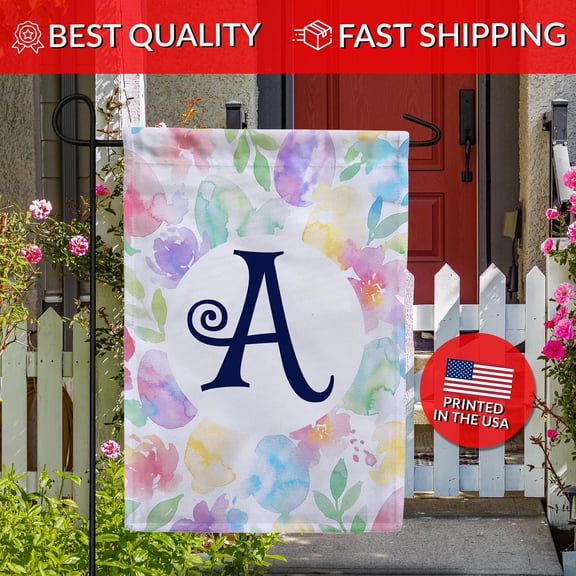 Monogram Letter A Watercolor Flowers Double Sided Flag Initial Garden Flag