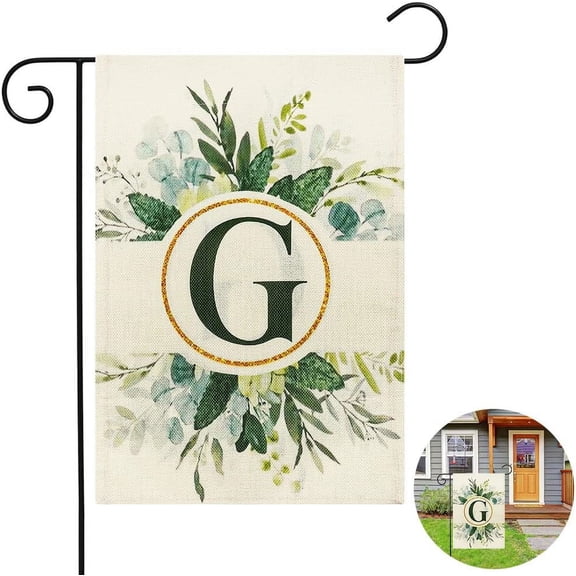 Monogram Letter A-Z Garden Flag, 12x18'''' Linen Double Sided Garden Flags for Outside, Family Last Name Initial Outdoor Decoration Flag, Suitable for Yard, Porch, Balcony (Flagpole not Included)