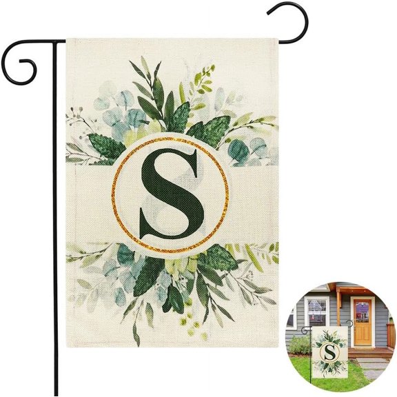 Monogram Letter A-Z Garden Flag, 12x18'''' Linen Double Sided Garden Flags for Outside, Family Last Name Initial Outdoor Decoration Flag, Suitable for Yard, Porch, Balcony (Flagpole not Included)
