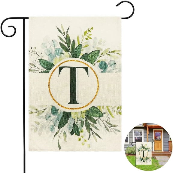 Monogram Letter A-Z Garden Flag, 12x18'''' Linen Double Sided Garden Flags for Outside, Family Last Name Initial Outdoor Decoration Flag, Suitable for Yard, Porch, Balcony (Flagpole not Included)