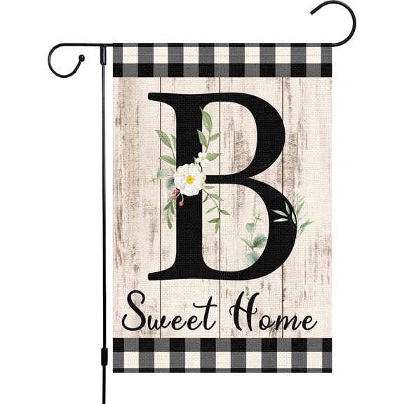 Monogram Letter B Initial Garden Flag 12.5x18 Double Sided Burlap, Small Vertical Welcome Initial Family Last Name Personalized Sweet Home Flag Outdoor Decoration (ONLY FLAG)