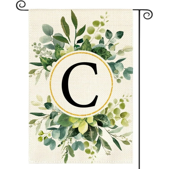 Monogram Letter C Floral Garden Flag 12x18 Inch Double Sided Outside, Family Last Name Initial Yard Outdoor Decoration