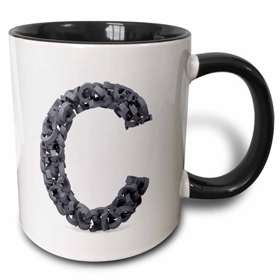 3drose, Monogram Letter C Made Out of Many Cs, 11oz Two-tone Black Mug
